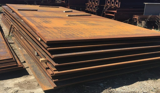 Stacked steel road plates